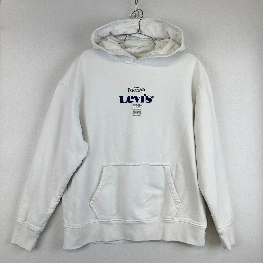Levi's Men's L Relaxed Graphic Hoodie White Pullover Sweatshirt